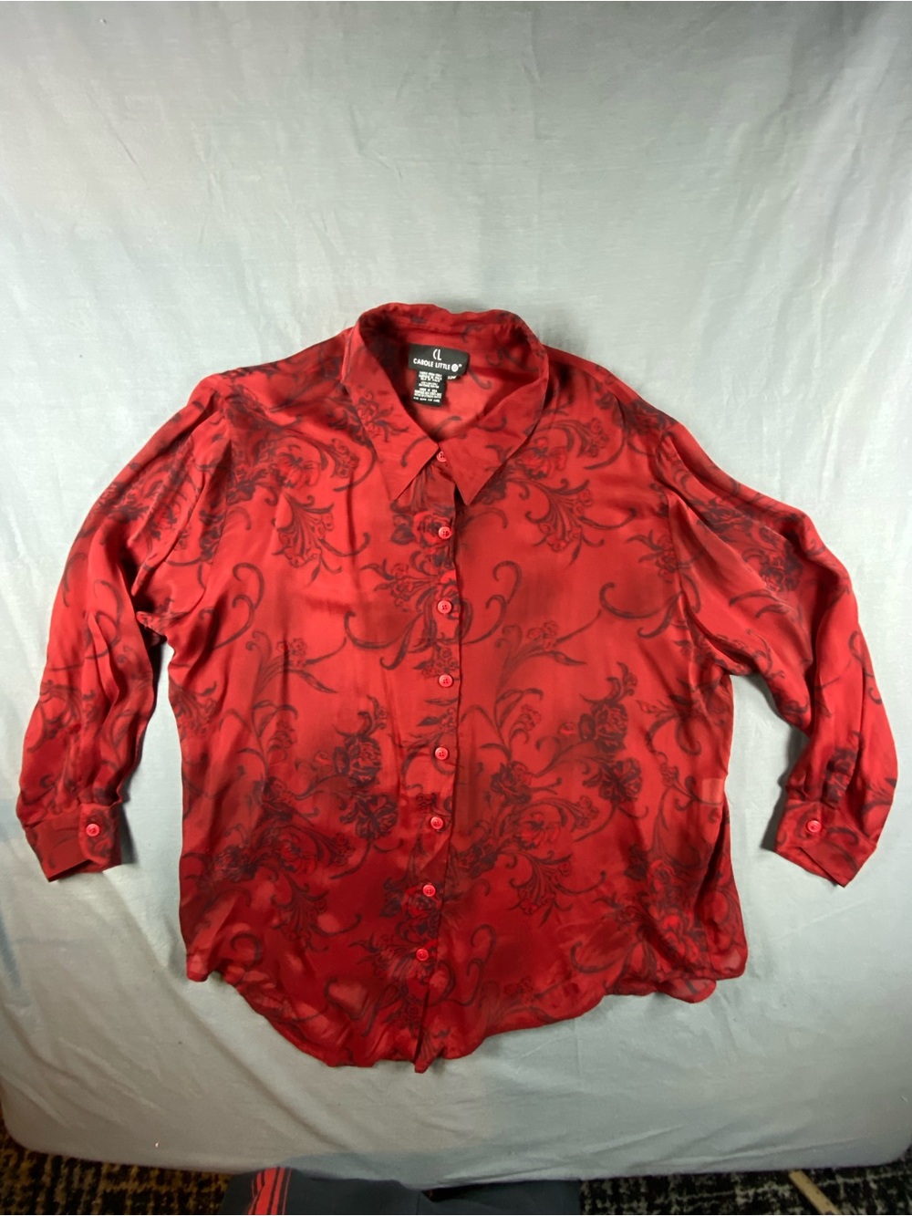 Carole Little Red Floral Button-Front Blouse